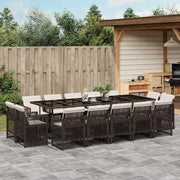 Set da Pranzo da Giardino 15 pz con Cuscini Marrone Polyrattan