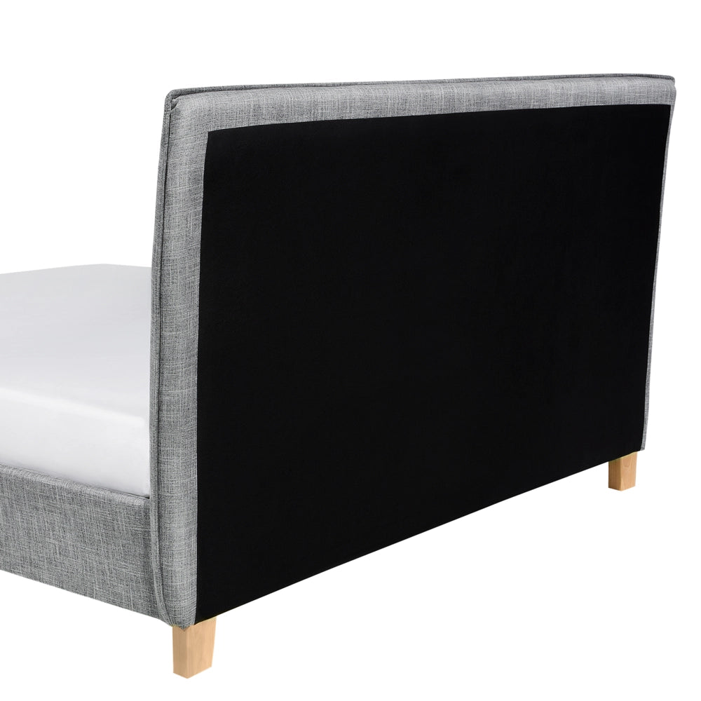 Letto rivestimento in tessuto grigio Gambe in legno 160 x 200 con doghe con testiera Stile scandinavo minimalista