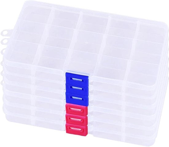 6 contenitori di plastica trasparente per conservazione con cassetti regolabili per gioielli - 15 cassetti