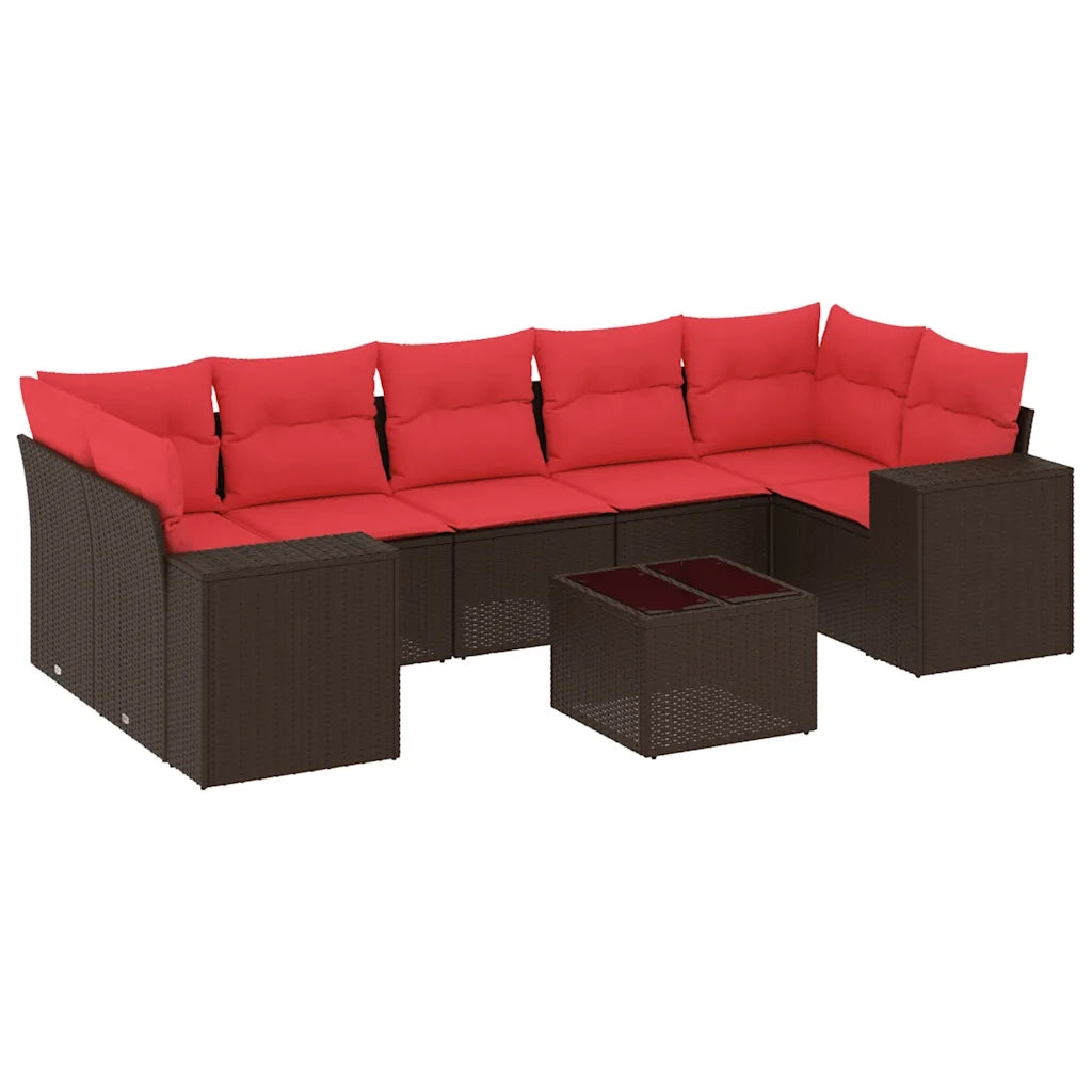 Set Divani da Giardino 8 pz con Cuscini Marrone in Polyrattan 3222343