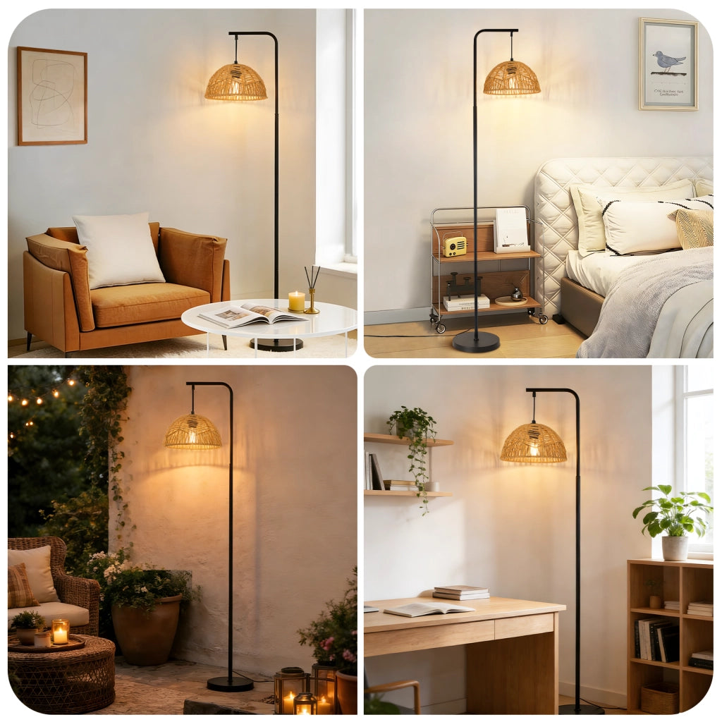 ZMH Lampada da Terra Boho Nera Paralume Corda Moderna 164cm E27 per Soggiorno Camera da Letto Senza Lampadine