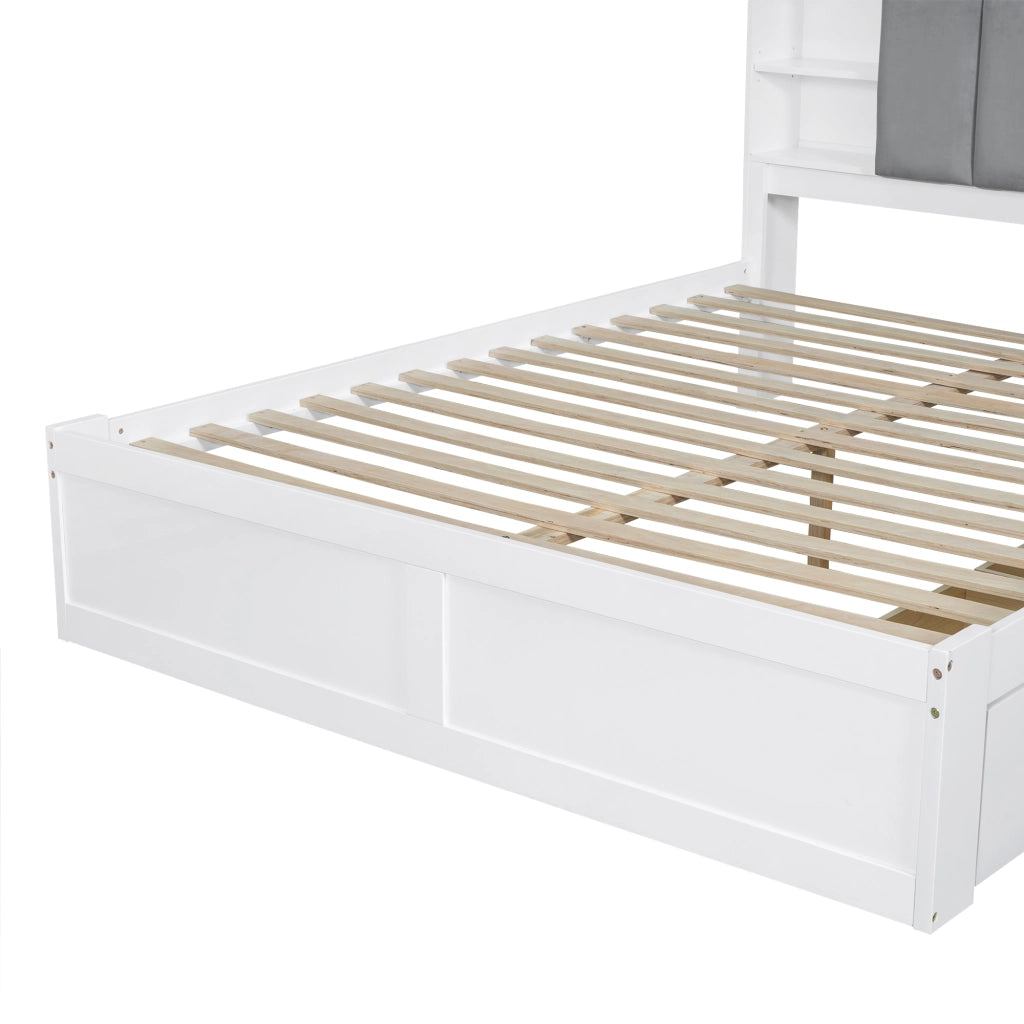 Letto con cassetti 2 posti con 3 cassetti, ripiani aperti e vano con anta ribalta, 160 × 200 cm, senza materasso