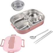 Lunchbox Portatile - Acciaio Inox - 4 Comparti - Piatto da Frutta - Contenitore Alimenti Adulti - Incluso Cucchiaio