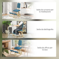 Sedia Ergonomica Inginocchiatoio con Schienale 51x84x93 cm in Legno di Betulla e Cuscini Blu