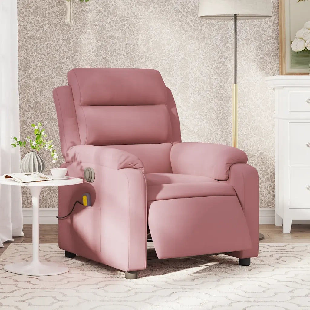 Poltrona Massaggiante Reclinabile Elettrica Rosa Velluto 3205085