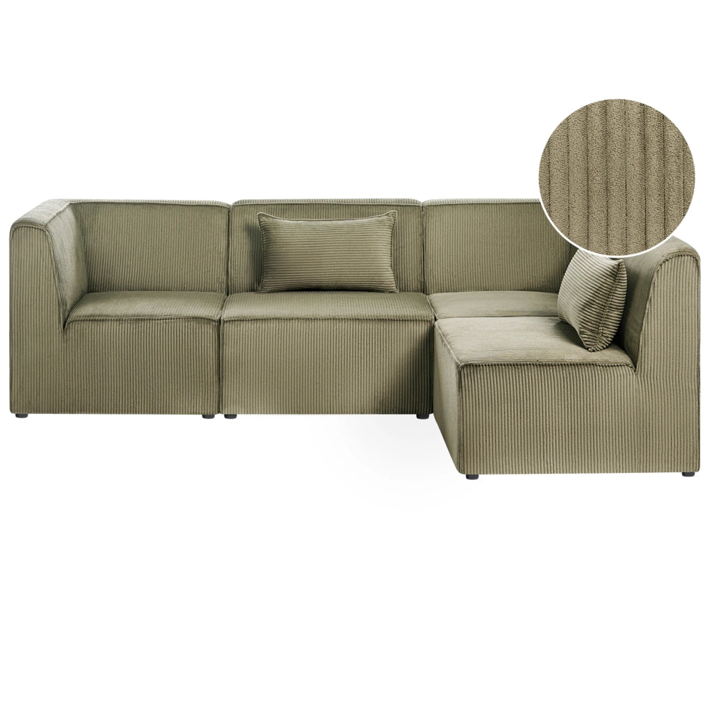 Divano modulare lato sinistro 4 posti in Velluto a coste verde design moderno soggiorno