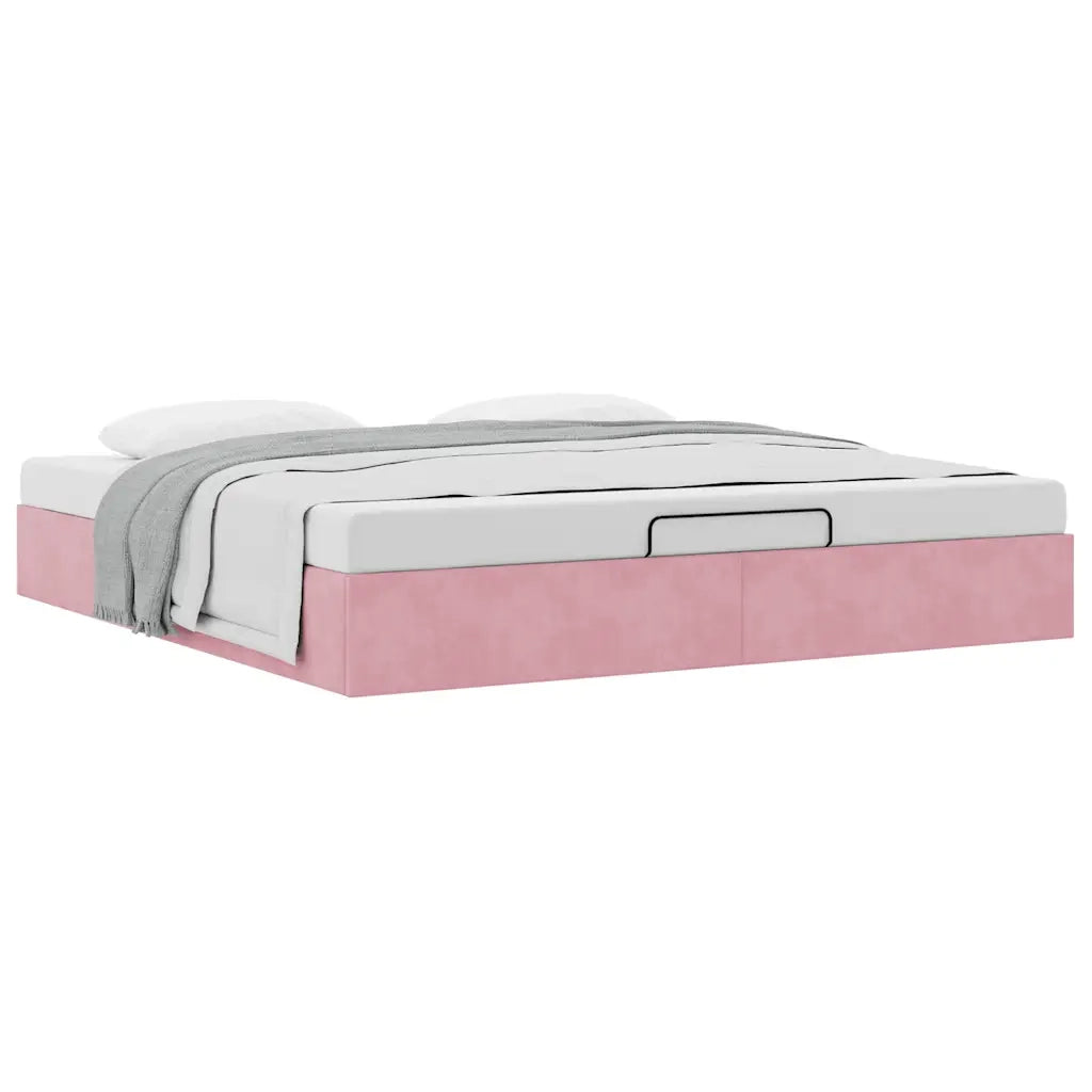 Struttura Letto Pouf senza Materasso-Giroletto Rosa 200x200 cm in Velluto