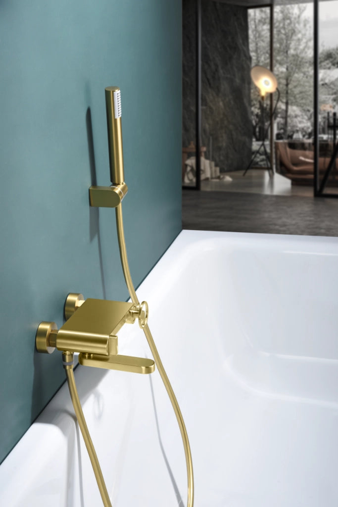 IMEX Set vasca-doccia monocomando in ottone e zama finitura oro spazzolato con tubi acciaio 180 cm staffa ABS doccetta tonda cartuccia ceramica Ø35 mm Imex-BDC033-4OC