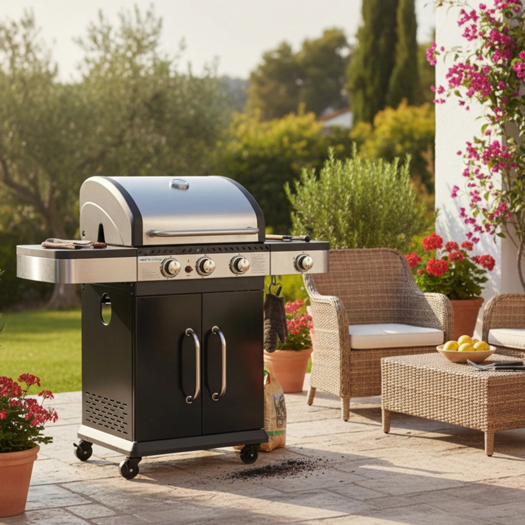 Barbecue a gas FIDGI 3 con termometro - 3 bruciatori + fornello da 11,5kW