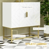 kleankin Mobile Bagno Sottolavabo con Armadietto 2 Ante in Legno e Acciaio, 60x30x65cm, Bianco e Oro