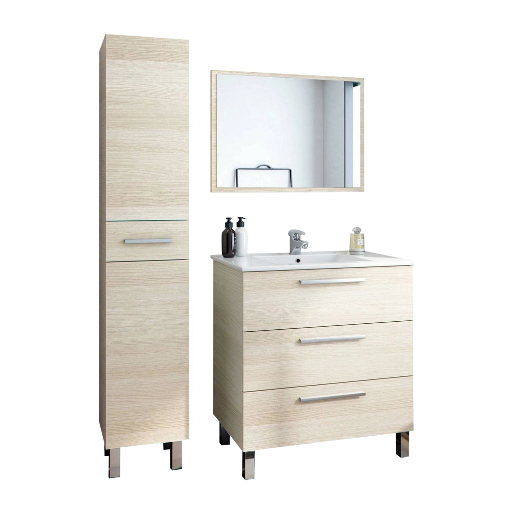 Nomaglio, set Mobili Bagno Specchio Incluso, Marrone Rovere