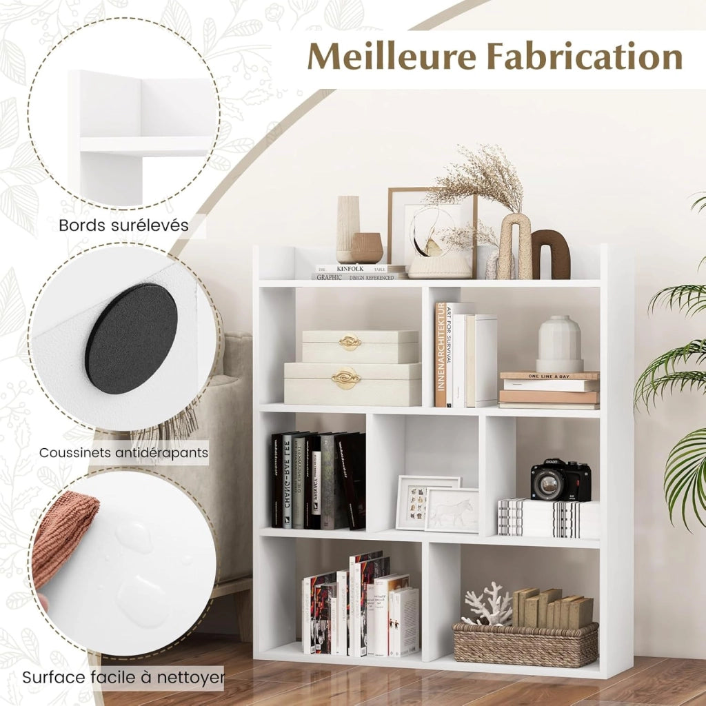 Libreria, scaffale con 7 cubi, divisorio con protezioni antiribaltamento, mensola cubo per camera da letto, ufficio, soggiorno, 80 x 20 x 90 cm (bianco)