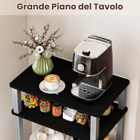 Scaffale da Cucina per Microonde Carrello, con Ruote e 2 Ante, Multifunzionale e Movimento Flessibile, 60x40x98 cm MDF, plastica (Nero)