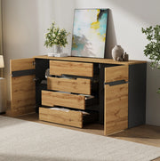Credenza con 2 ante e 4 cassetti 160x40x80 cm nero e colore legno