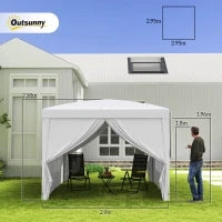 Gazebo 3x3 m Pieghevole e Impermeabile con Pannelli Laterali, in Acciaio e tessuto Oxford, Bianco