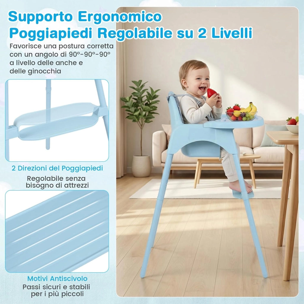 4 in 1 Seggiolone per Bambini, Vassoio Doppio Rimovibile | Cintura di Sicurezza a 5 Punti, Poggiapiedi Reversibile, per Bambini 6-36 Mesi