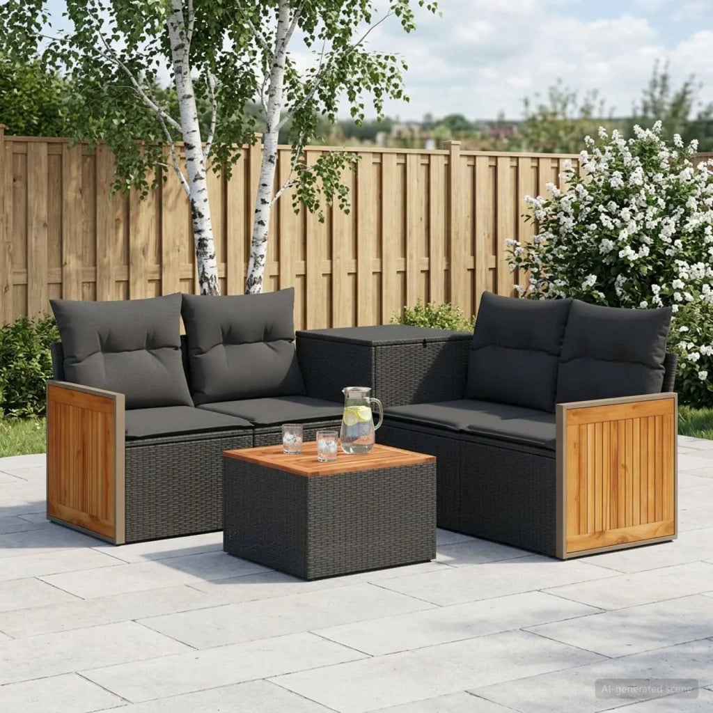 Set di divani 6 pz Nero Rattan sintetico e Acciaio 3447706