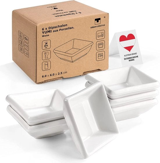 6 x piatti per salse in porcellana (6 x 6 x 2,5 cm) piatti per dips, piatti per salse, piatti per soia, piatti per sushi, piatti per finger food, piatti per conserve