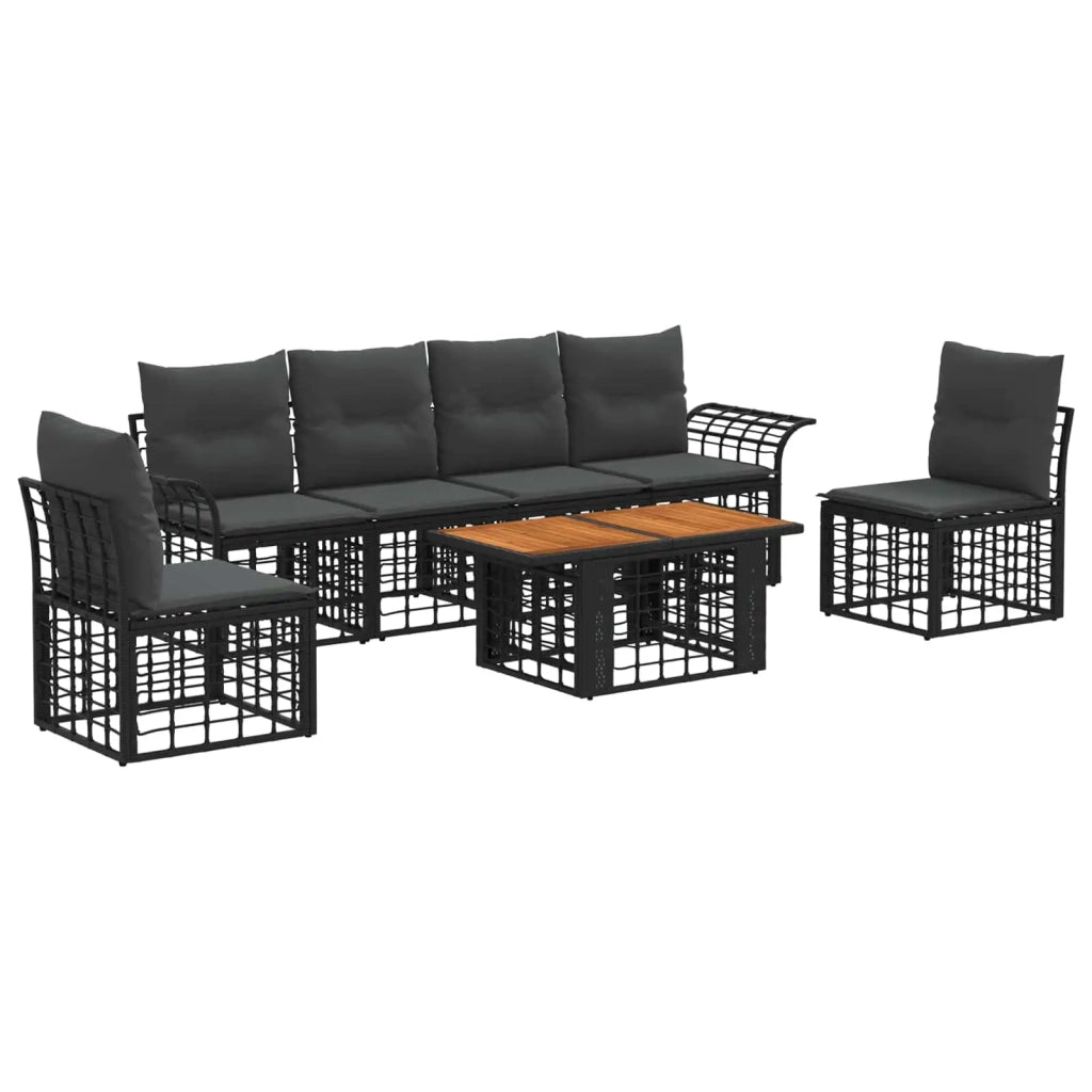 Set Divano da Giardino 7 pz Nero e Grigio scuro polyrattan 3437965