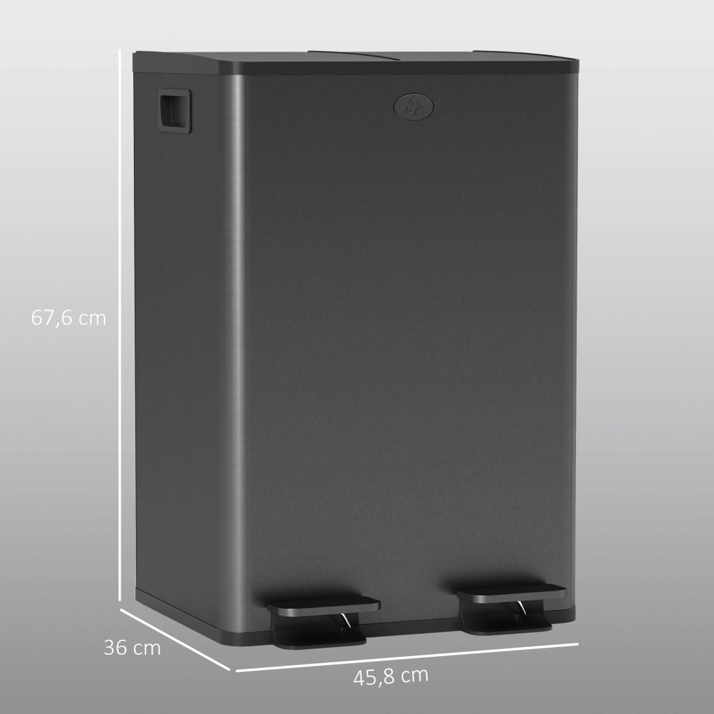 Cestino della cucina 2 compartimenti 2x28L ¨C zephmum ¨C acciaio inossidabile, nero, 45.8x36x67.6cm