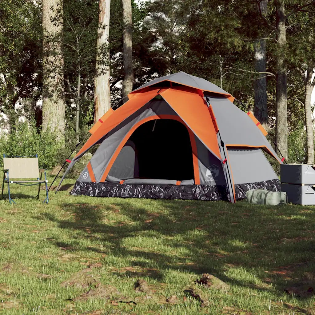 Tenda a Cupola 5 Persone-Tenda da campeggio Grigio e Arancione a Rilascio Rapido 817232