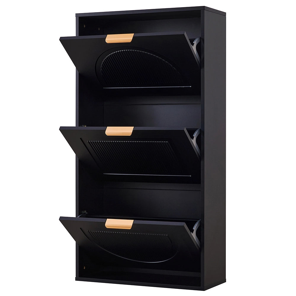 Mobile per scarpe stretto - Xylo - 60x24x114 cm - Nero - 3 ante per corridoio o salotto