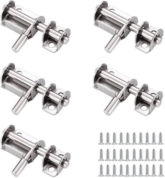 Blocco di Sicurezza per Porta Scorrevole - 5 Pezzi - Slot in Acciaio Inossidabile - Protezione - Laccio - Facile da Installare - Dimensioni 65x26mm