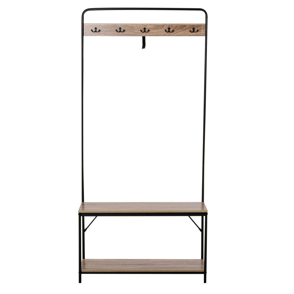 Appendiabiti Panchina per Ingresso con Scarpiera 80,5x30x170 cm in Acciaio e Truciolato  Rovere e Nero