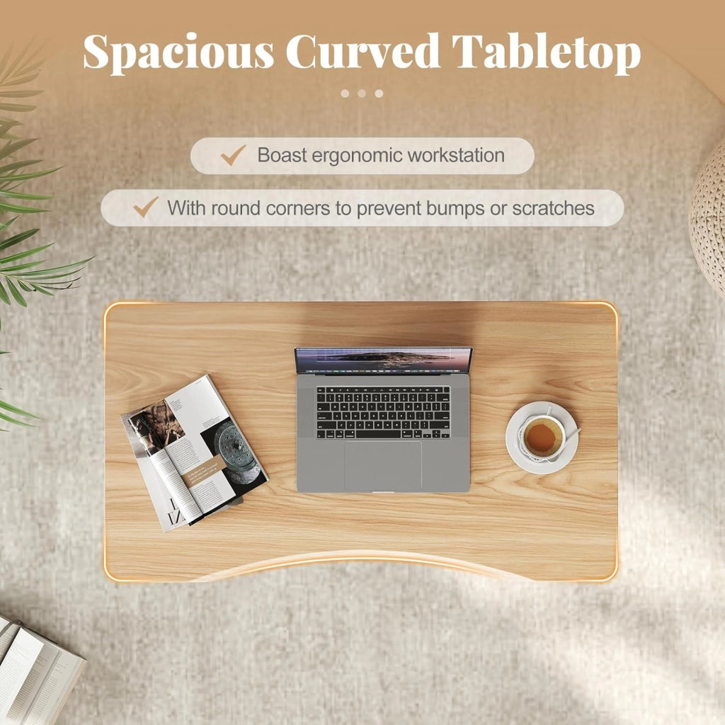 Scrivania Mobile Regolabile in Altezza, Scrivania Sit Stand con Ruote Bloccabili e Struttura in Metallo, Tavolino Laterale da Divano a Forma di C (Naturale)