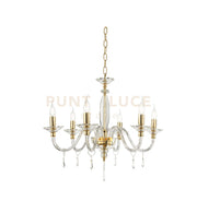 LAMPADARIO FIAMMA/6 CRISTALLO E ORO 6 LUCI ATTACCO E14 D.75CM