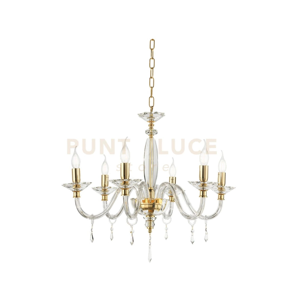 LAMPADARIO FIAMMA/6 CRISTALLO E ORO 6 LUCI ATTACCO E14 D.75CM