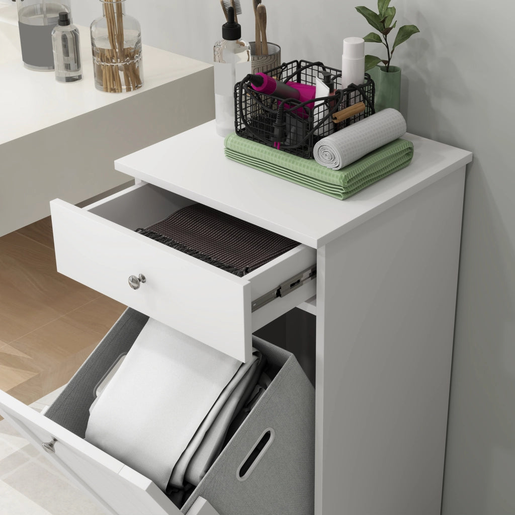 Armadietto da Bagno con Cestino Bianco ¨C Zephmum ¨C 40x38x90 cm