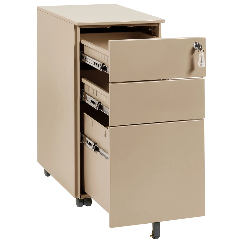 Mobiletto Portaoggetti in Metallo beige con 3 Cassetti con serratura a chiave e ruote industriali moderno Home Office Garage
