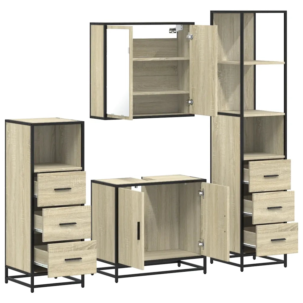 Set Mobili da Bagno 4 pz Rovere Sonoma in Legno Multistrato