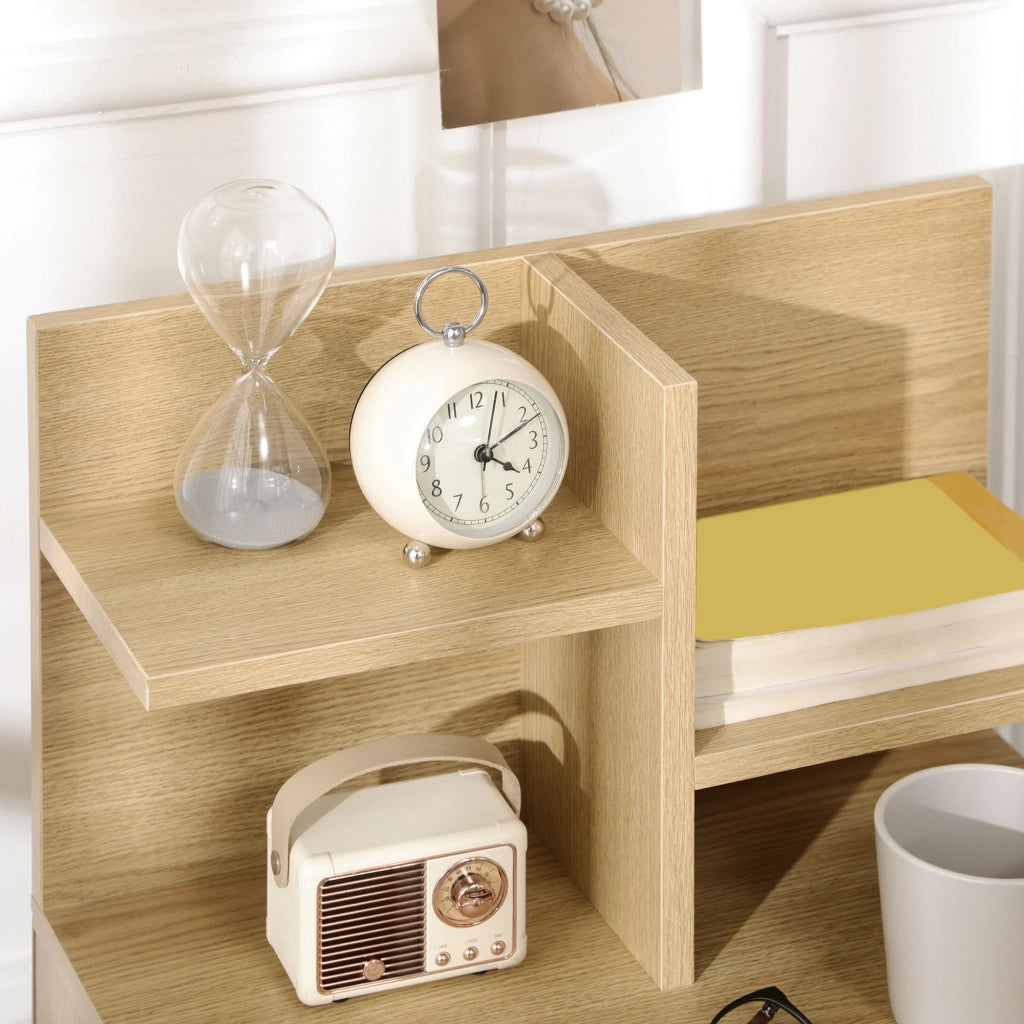 Comodino con cassetto, nicchia e ripiani effetto legno ¨C zephmum ¨C naturale 45x35x73 cm