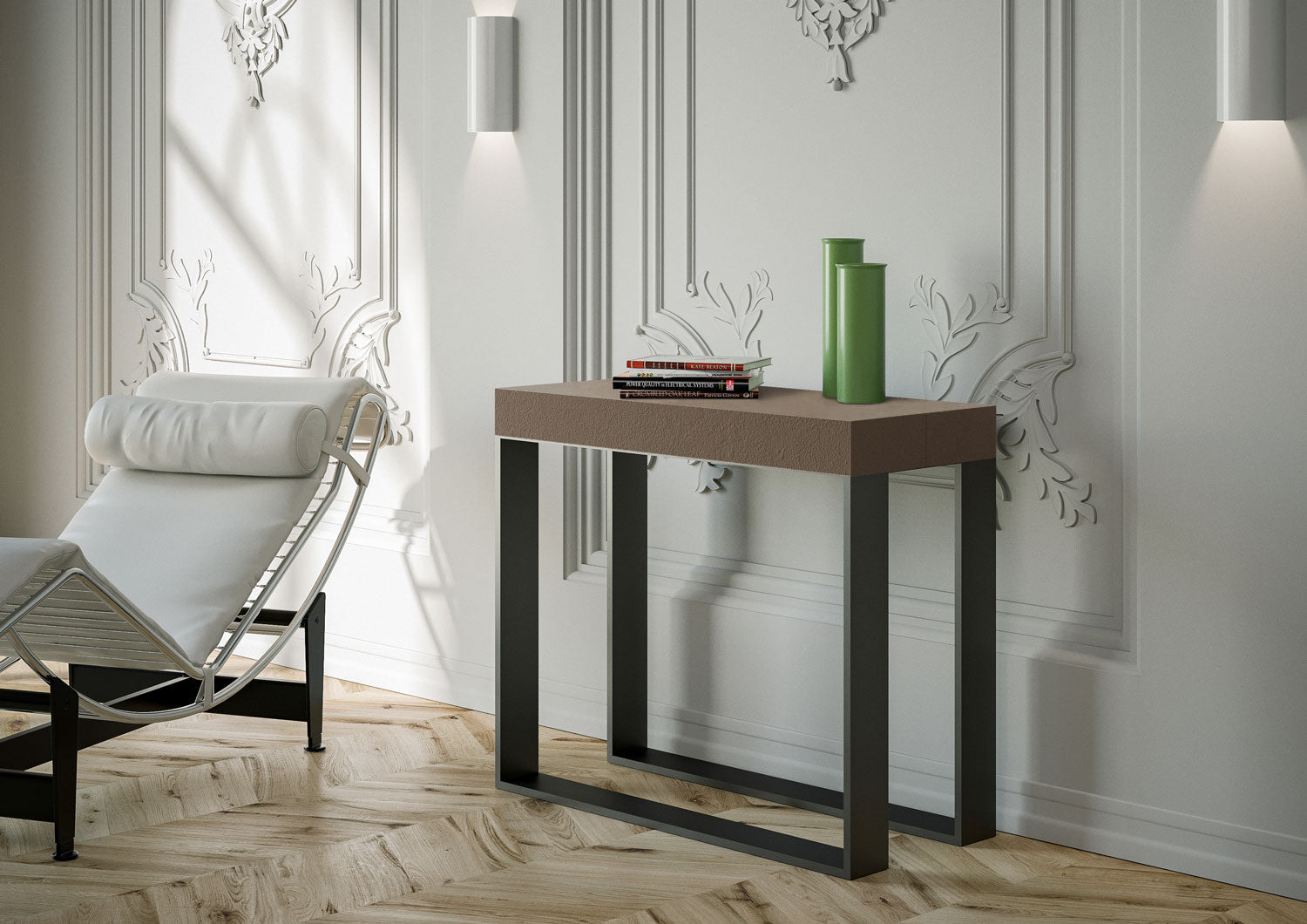 Consolle Allungabile 90-196x40x77 cm Elettra Small Tortora Telaio Antracite