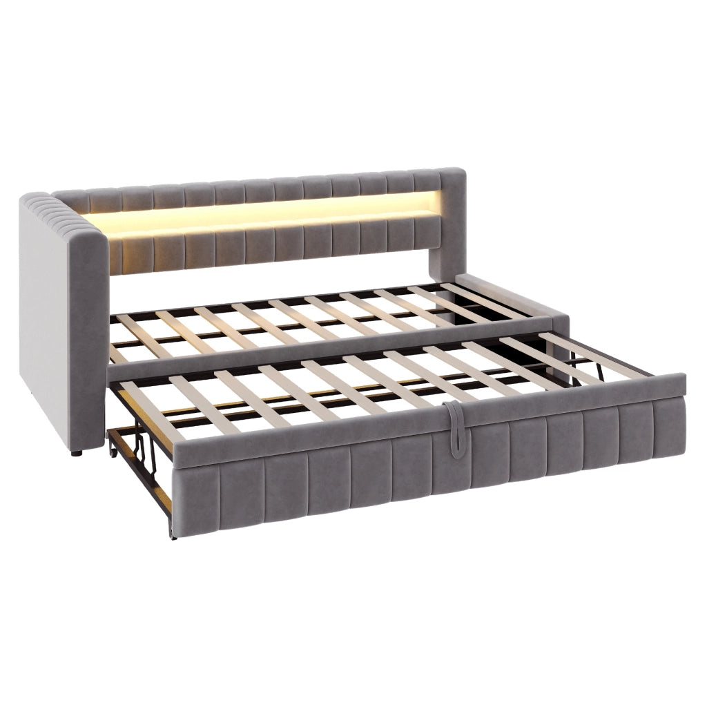 Divano letto estraibile 90x200 cm con LED, USB e vano portaoggetti
