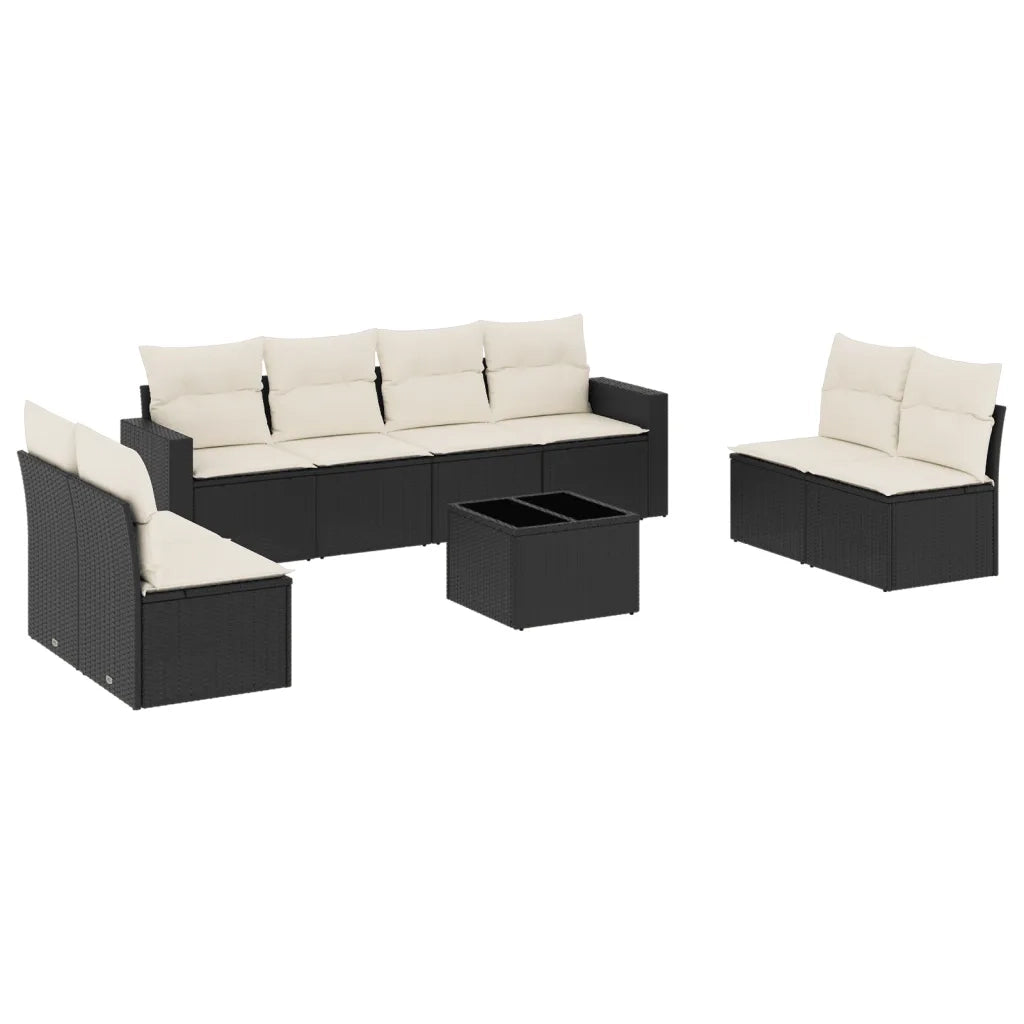 Set Divani da Giardino 9 pz con Cuscini Nero in Polyrattan 3251193