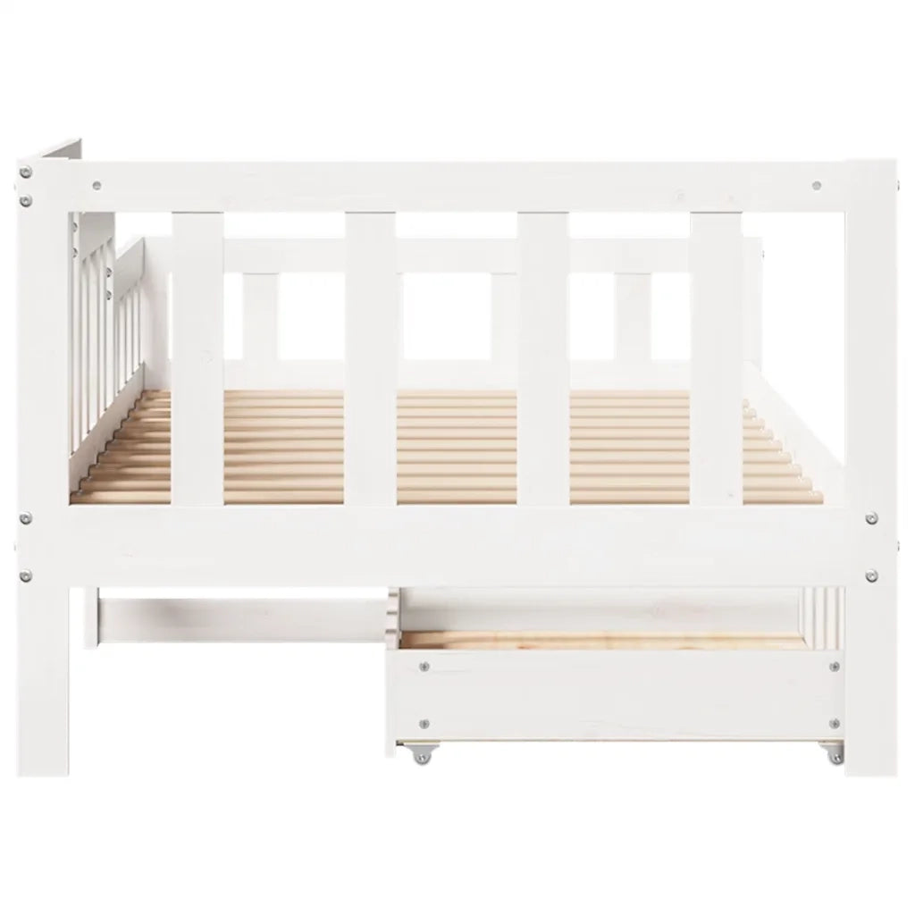 Dormeuse con Cassetti Bianca 80x200 cm Legno Massello di Pino