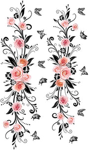 Decorazione per parete 2 pezzi, 60x15cm, stampe di fiori, rosette e farfalle, nero, per woonkamer, camera da letto, ingresso e finestra.