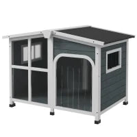 Cuccia per Cani Taglia Media da Esterno con Tetto Apribile in Legno, 101x66.5x70.5 cm, Grigio