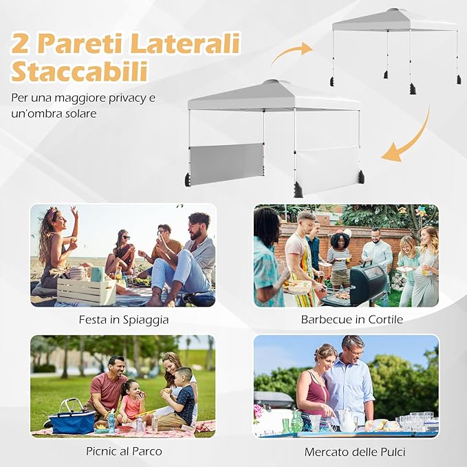 Gazebo Pieghevole 3 x 3 m da Esterno Impermeabile, Gazebo da Esterno con Borsa da Trasporto con Ruote, Tenda Pop-up Regolabile in Altezza per Giardino, Spiaggia, Feste e Barbecue (Bianco)
