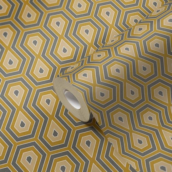 Tessuto da parete Jungle Chic - Tela da parete adatta per l'arredamento - 10.05 m x 0.53 m - Giallo Grigio Bianco