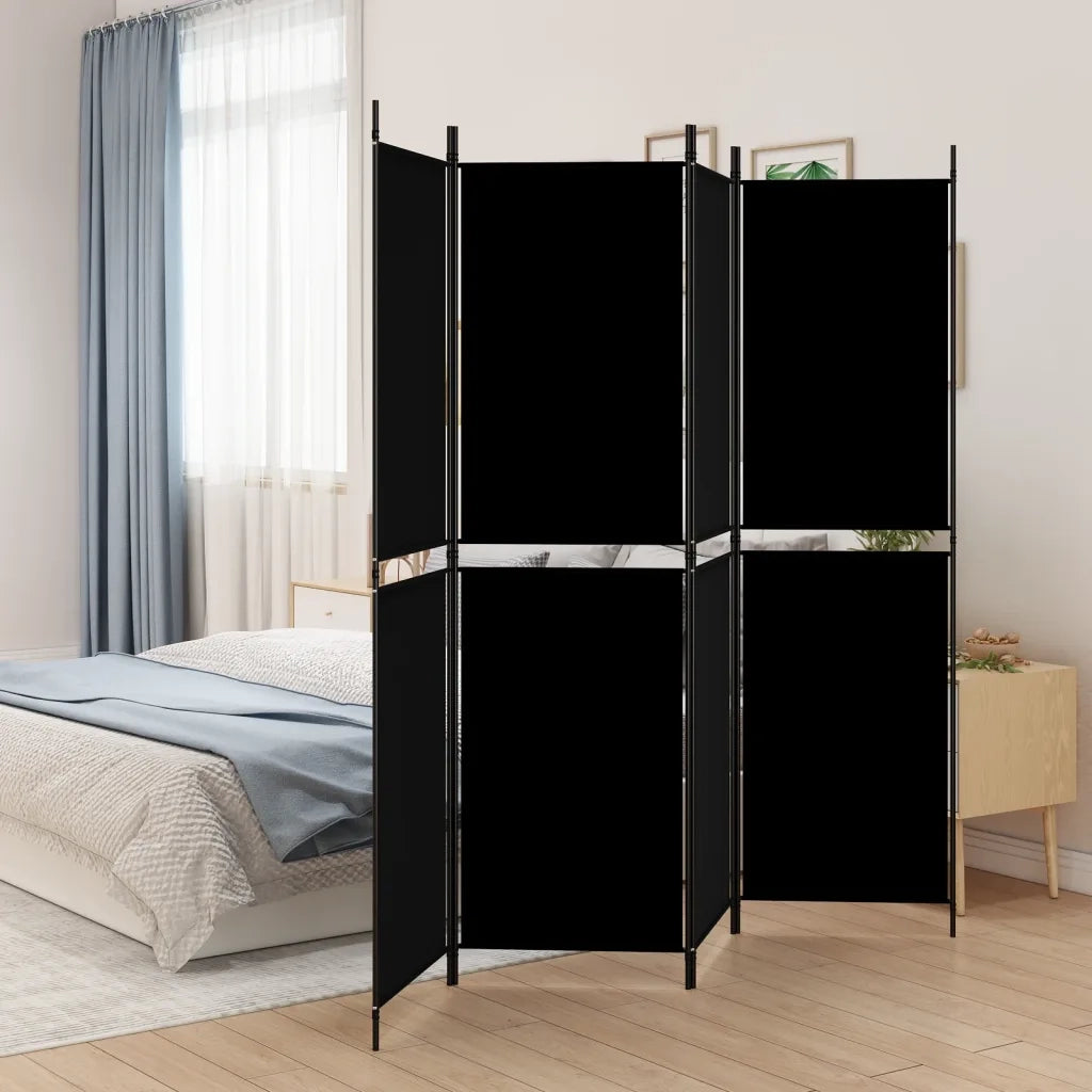Divisorio a 4 Pannelli Nero 200x180 cm in Tessuto 350217