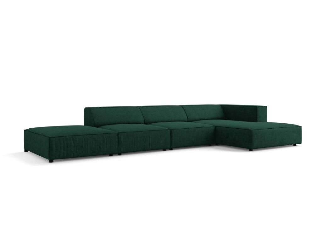 Cosmopolitan Design - Divano angolare destro "Arendal" 5 posti in ciniglia con effetto a coste verde bottiglia 