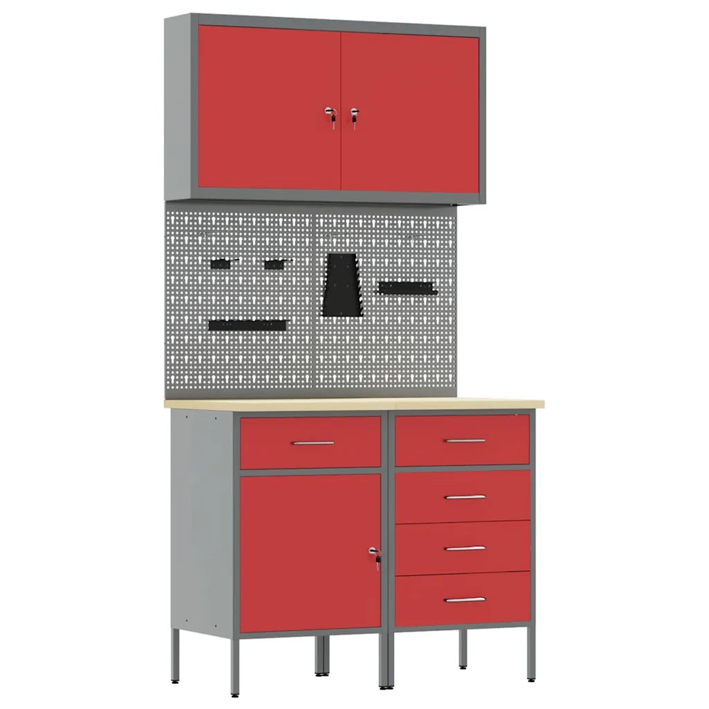 Mobile da lavoro 5 pcs Rosso Legno ingegnerizzato e acciaio 3321425
