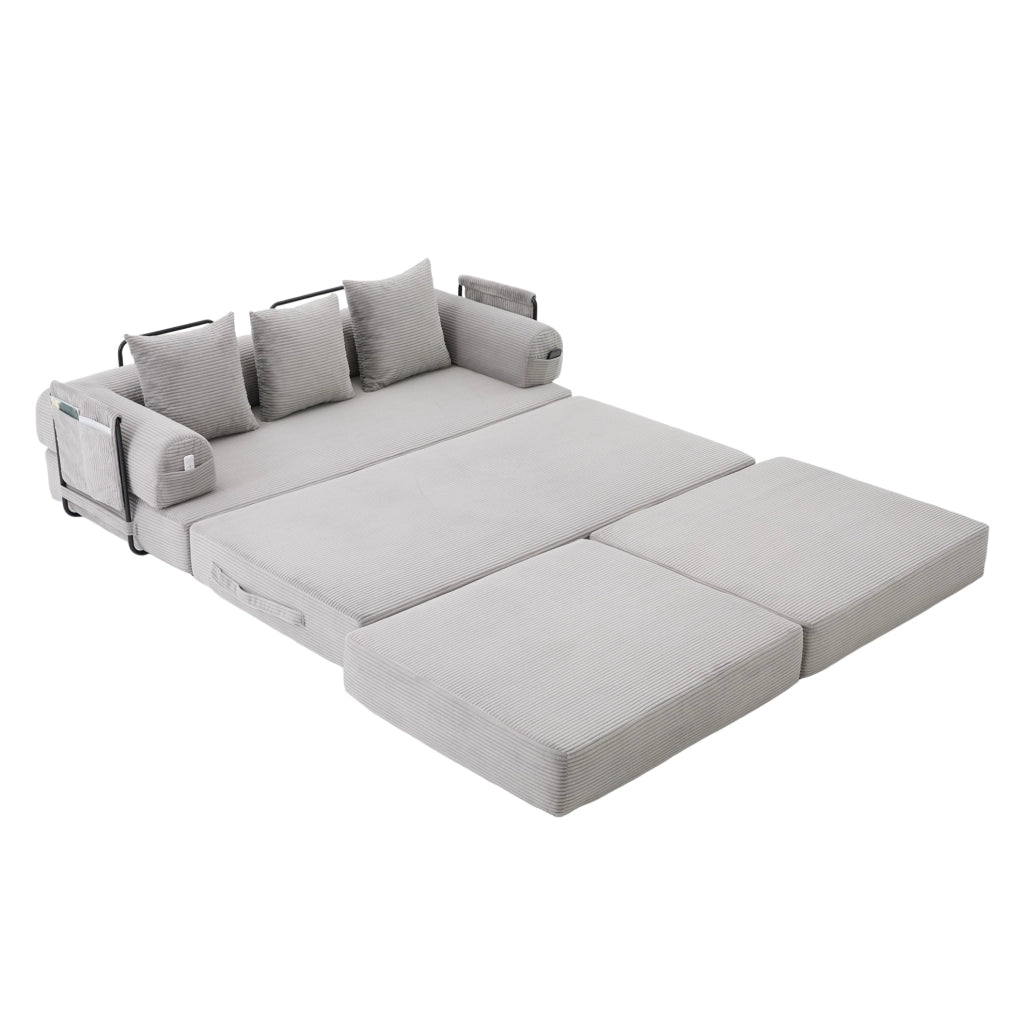 Divano modulare in velluto a coste con pouf, grigio chiaro