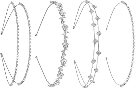 4 pezzi di fascia di capelli con pietre di strass per donne - corona di fidanzamento in argento con fiori di cristallo, foglie e ragazza
