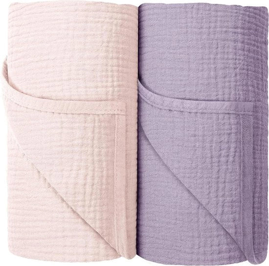 Tessuto di cotone 100% per bambini - Respirante e soffice - 100 x 100 cm - 2 pezzi in rosa e blu - Unisex - Per bambini di entrambi i sessi - Coperte di ricevimento con 2-3 anni di età