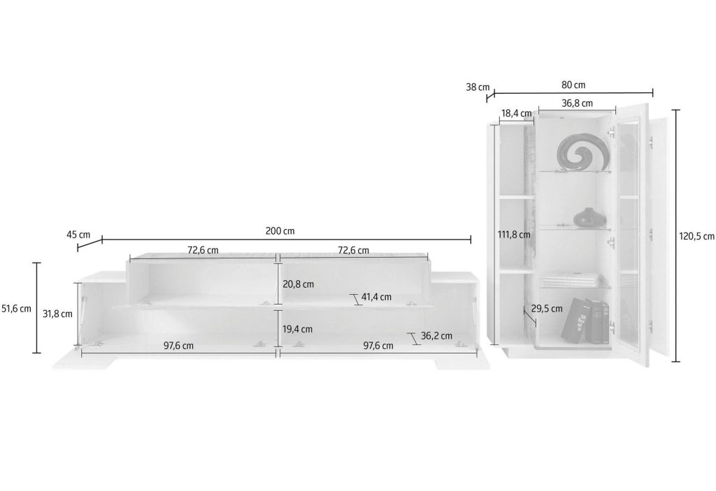Mobile Soggiorno Lazzate, Parete Attrezzata Modulabile Made in Italy, 280x45x120.5h cm Verde